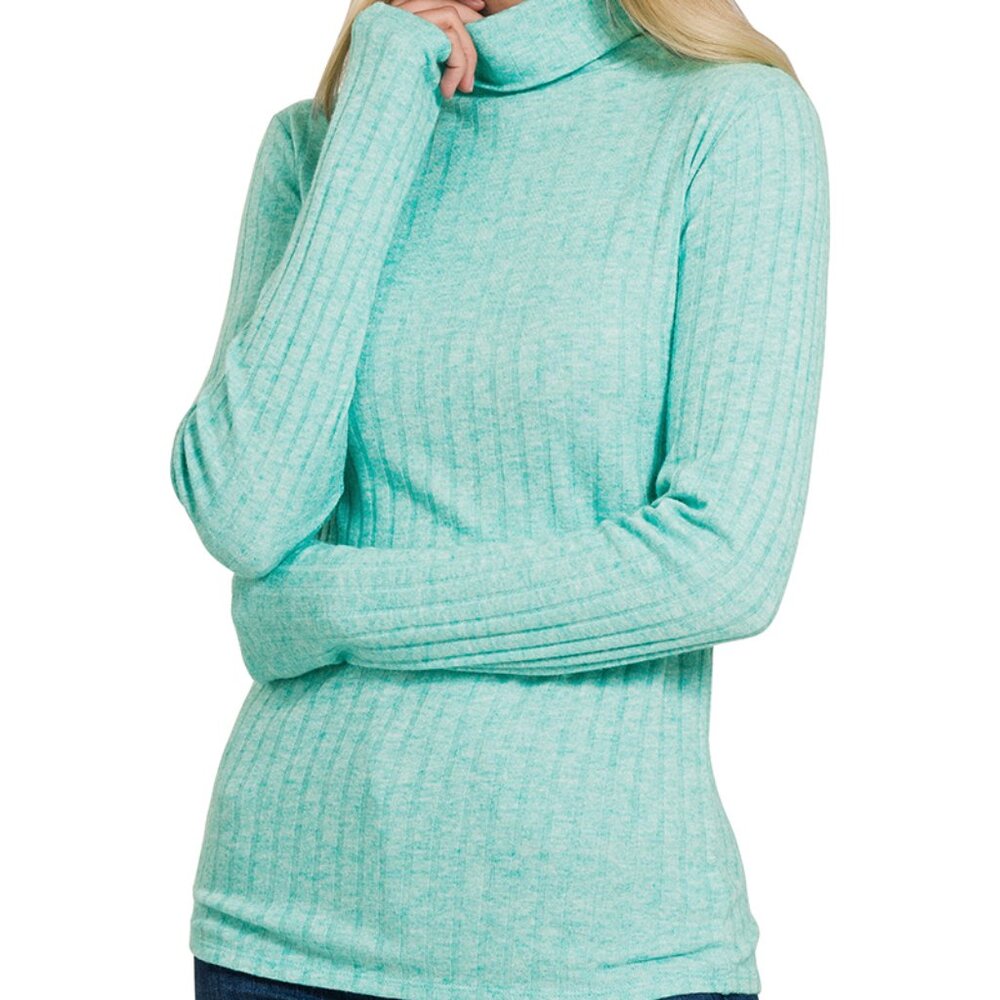 Zenana Ribbed long sleeve turtle neck top